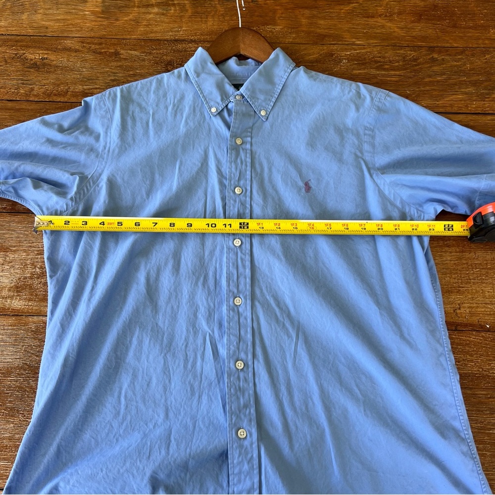 Ralph Lauren Custom Fit Men's Button Down Blue Short Sleeve Cotton Shirt L - Picture 13 of 15